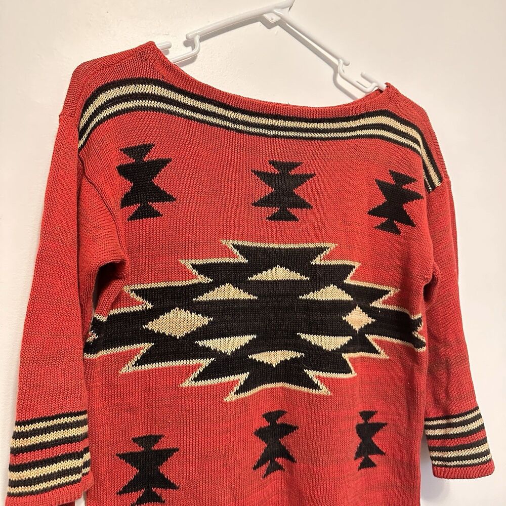 Chaps Ralph Lauren Womens XS Aztec Navajo Southwestern Knit Top Linen Blend Boho - Picture 2 of 6